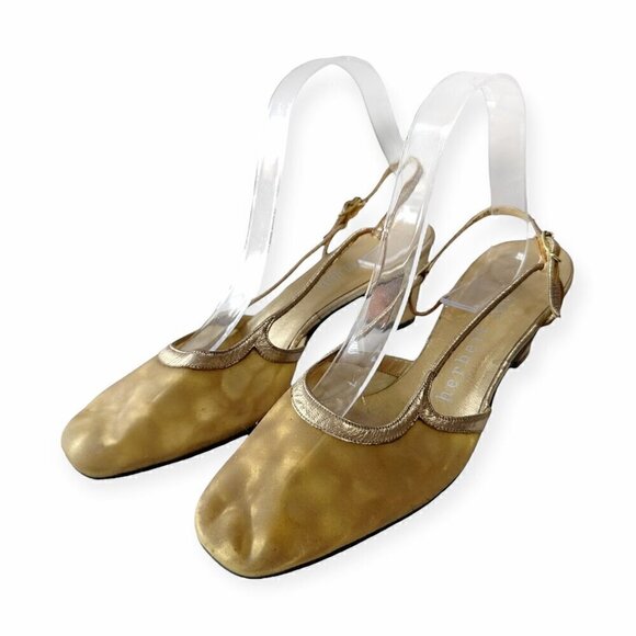 Vintage Herbert Levine Mod Sling Back Pump,  Size 7 1/2 B, Gold - Picture 5 of 16